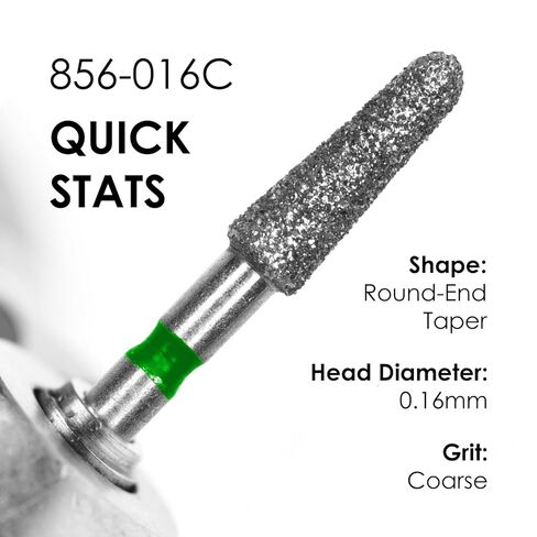 Medidenta Galil Diamond Multi-Use Dental Bur - Round End Taper Shape Coarse Grit 856-016C, FG Shank, 1.6mm Head Diameter, High-Speed Cutting for Crown Prep & Reduction (10 Pack) in Kuwait