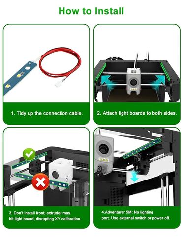 3D Printer LED LED Light Board Presentive for Flashforge Adventurer 5M/5M Pro 3D Printer ، 24V 7PCS LAMP حبات مع شريط إضاءة ساطع مرن الكابل (أبيض بارد) in Kuwait
