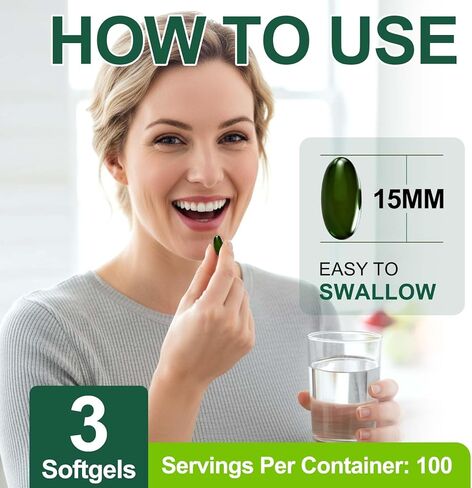 كبسولات هلامية من تيودو سبيرولينا كلوريلا 300 كبسولة، 17 في 1 مزيج من المغذيات الخضراء سبيرولينا كلوريلا كبسولات هلامية، غنية بالبروتين النباتي والفيتامينات والكلوروفيل، سهلة تناول كبسولة هلامية in Kuwait