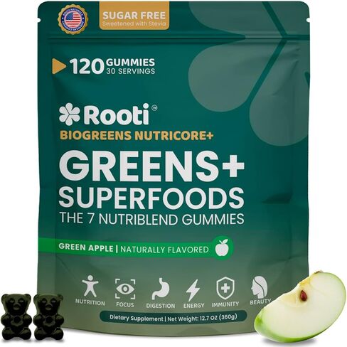 Super Greens Gummies for Adults – 7-in-1 Whole Food Supplement, Spirulina, Lion’s Mane, Probiotics, Fiber & Digestive Enzymes Vegan, Sugar-Free, Digestive & Immune Support, 120 Gummies in Saudi Arabia