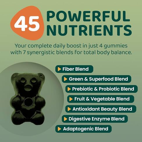 Super Greens Gummies for Adults – 7-in-1 Whole Food Supplement, Spirulina, Lion’s Mane, Probiotics, Fiber & Digestive Enzymes Vegan, Sugar-Free, Digestive & Immune Support, 120 Gummies in Saudi Arabia