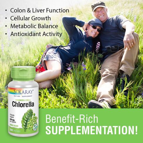SOLARAY Broken Cell Chlorella 410 mg | Nutrient-Rich Superfood w/Naturally Occurring Protein, Vitamins, Minerals, Chlorophyll | Non-GMO | 100 VegCaps in Saudi Arabia