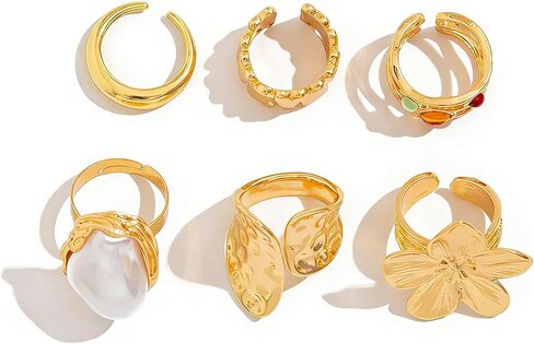 Elegant Gold Rings for Women Stackable & Knuckle Gold Rings Hypoallergenic Chunky Gold Rings for Women Adjustable Midi Rings Elegant Dainty Rings Jewelry for Women in Kuwait