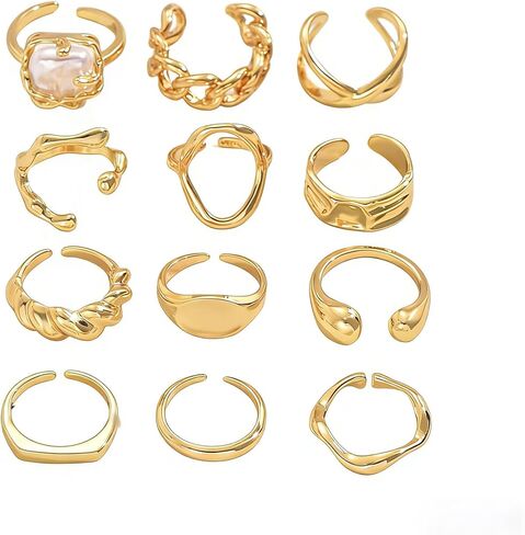 Elegant Gold Rings for Women Stackable & Knuckle Gold Rings Hypoallergenic Chunky Gold Rings for Women Adjustable Midi Rings Elegant Dainty Rings Jewelry for Women in Saudi Arabia