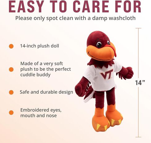 دمية Playtime من Eimmie مقاس 14 بوصة من جامعة فرجينيا للتكنولوجيا - تميمة دمية خرقة ناعمة لمحبي كرة القدم الجامعية، شخصية قطيفة ذات طابع رياضي للأطفال والأطفال الصغار وهواة الجمع، سطح قابل للغسل in Kuwait