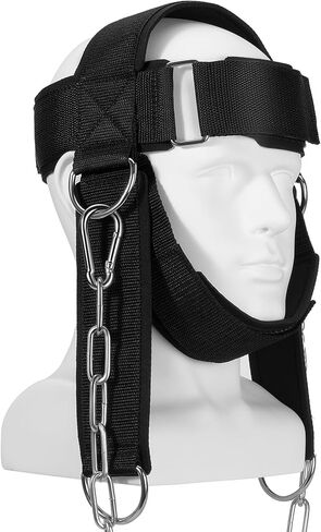 حزام رفع الأثقال للرقبة، جهاز تمرين الرقبة المحمول لبناء عضلات الرقبة وتخفيف الألم، حزام الذقن والرأس مبطن ناعم قابل للتعديل، سلسلة شديدة التحمل من الفولاذ المقاوم للصدأ in Kuwait