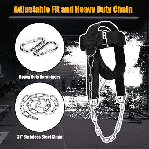 حزام رفع الأثقال للرقبة، جهاز تمرين الرقبة المحمول لبناء عضلات الرقبة وتخفيف الألم، حزام الذقن والرأس مبطن ناعم قابل للتعديل، سلسلة شديدة التحمل من الفولاذ المقاوم للصدأ in Kuwait