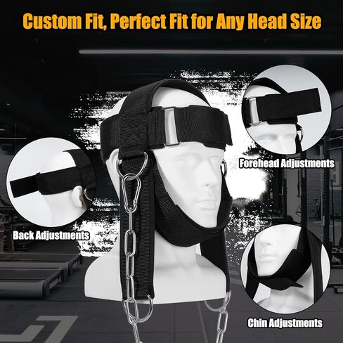 حزام رفع الأثقال للرقبة، جهاز تمرين الرقبة المحمول لبناء عضلات الرقبة وتخفيف الألم، حزام الذقن والرأس مبطن ناعم قابل للتعديل، سلسلة شديدة التحمل من الفولاذ المقاوم للصدأ in Kuwait