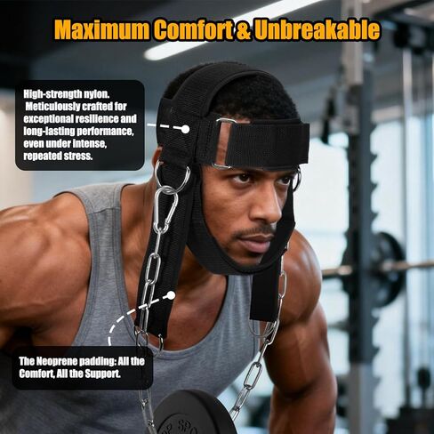 حزام رفع الأثقال للرقبة، جهاز تمرين الرقبة المحمول لبناء عضلات الرقبة وتخفيف الألم، حزام الذقن والرأس مبطن ناعم قابل للتعديل، سلسلة شديدة التحمل من الفولاذ المقاوم للصدأ in Kuwait