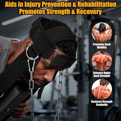 حزام رفع الأثقال للرقبة، جهاز تمرين الرقبة المحمول لبناء عضلات الرقبة وتخفيف الألم، حزام الذقن والرأس مبطن ناعم قابل للتعديل، سلسلة شديدة التحمل من الفولاذ المقاوم للصدأ in Kuwait
