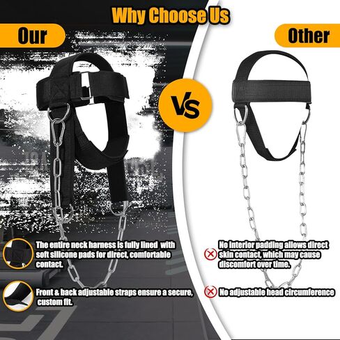 حزام رفع الأثقال للرقبة، جهاز تمرين الرقبة المحمول لبناء عضلات الرقبة وتخفيف الألم، حزام الذقن والرأس مبطن ناعم قابل للتعديل، سلسلة شديدة التحمل من الفولاذ المقاوم للصدأ in Kuwait