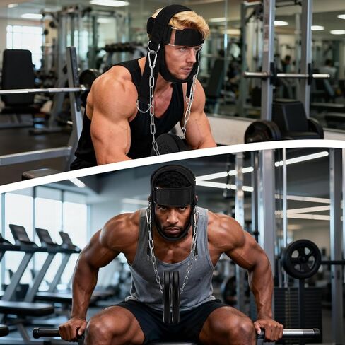 حزام رفع الأثقال للرقبة، جهاز تمرين الرقبة المحمول لبناء عضلات الرقبة وتخفيف الألم، حزام الذقن والرأس مبطن ناعم قابل للتعديل، سلسلة شديدة التحمل من الفولاذ المقاوم للصدأ in Kuwait