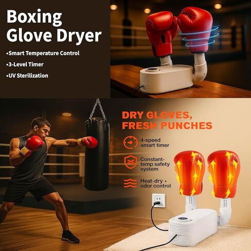 مجفف ومزيل الروائح الكريهة للقفازات من بليس كيس - مؤقت ذكي، منظف قفازات الملاكمة بدرجة حرارة ثابتة للأطفال والكبار - يزيل الروائح الكريهة في قفازات الجولف والهوكي والأحذية طويلة الرقبة in Kuwait