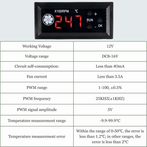 Fan Temperature Controller, DC 12V 3A PWM 4-Wire Fan Speed Controller Module, Temperature Controlled Governor with Temperature Probe Digital Display for PC, Water Droplet Head in Saudi Arabia