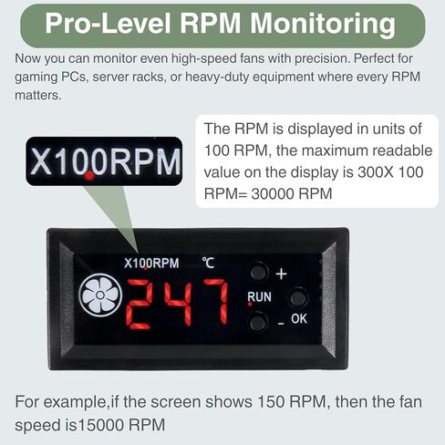 Fan Temperature Controller, DC 12V 3A PWM 4-Wire Fan Speed Controller Module, Temperature Controlled Governor with Temperature Probe Digital Display for PC, Water Droplet Head in Saudi Arabia