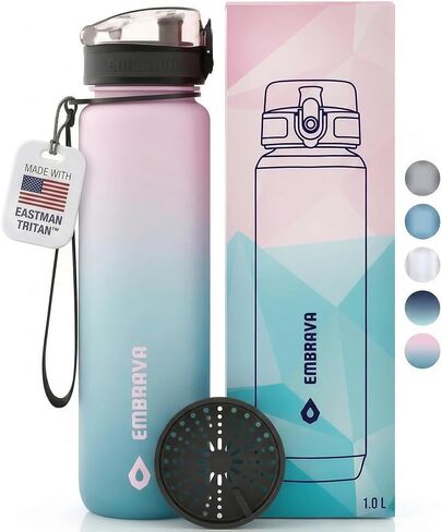 Embrava Best Sports Water Bottle - 32oz Large - Fast Flow, Flip Top Leak Proof Lid w/One Click Open - Non-Toxic BPA Free & Eco-Friendly Plastic in Kuwait