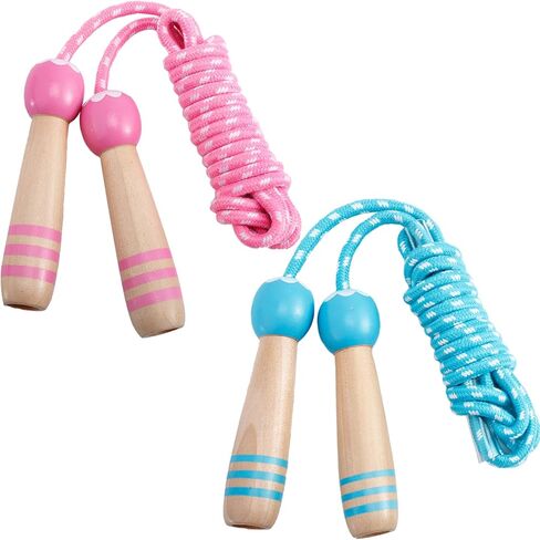 2 Pack Jump Rope for Kids,8.2 feet Cotton Braided Skipping Rope with Wooden Handle,Adjustable Jumping Ropes for Boys Girls Fitness Workout Exercise Outdoor Activity in Kuwait