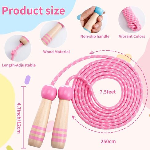 2 Pack Jump Rope for Kids,8.2 feet Cotton Braided Skipping Rope with Wooden Handle,Adjustable Jumping Ropes for Boys Girls Fitness Workout Exercise Outdoor Activity in Kuwait