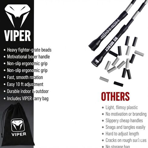 VIPER Beaded Jump Rope – 10ft Adjustable Skipping Rope with Durable PE Beads & Non-Slip Handles for Boxing, CrossFit, MMA, Cardio Fitness Training, Speed & Endurance Workouts Indoor & Outdoor in Saudi Arabia
