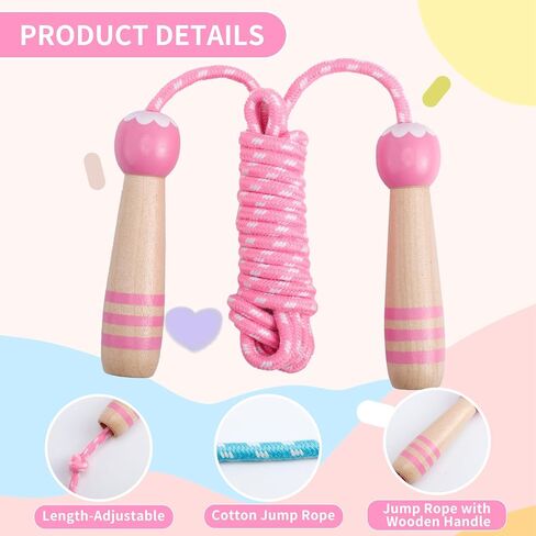 2 Pack Jump Rope for Kids,8.2 feet Cotton Braided Skipping Rope with Wooden Handle,Adjustable Jumping Ropes for Boys Girls Fitness Workout Exercise Outdoor Activity in Kuwait