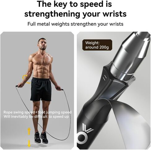 Weighted Jump Rope,Dual Bearing Smooth Rotation Speed Jump Rope, One-Button Push Adjustable Length for Men Women, Workout with Metal Handles for Fitness, Home Exercise & Slim Body in Saudi Arabia