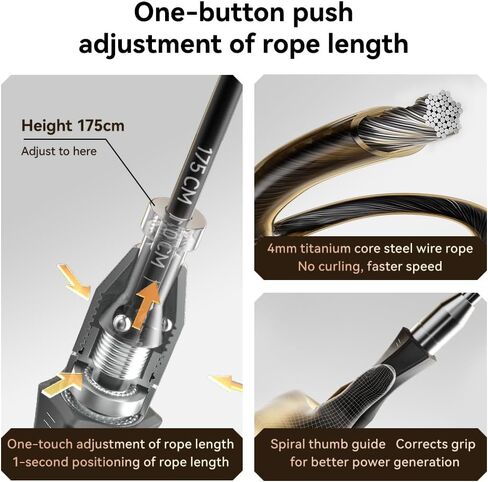Weighted Jump Rope,Dual Bearing Smooth Rotation Speed Jump Rope, One-Button Push Adjustable Length for Men Women, Workout with Metal Handles for Fitness, Home Exercise & Slim Body in Saudi Arabia
