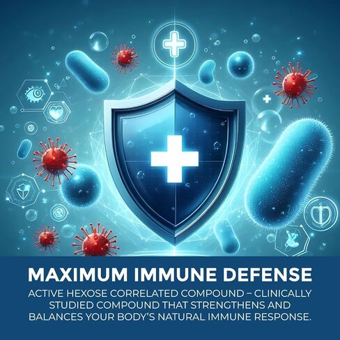 Active Hexose Correlated Compound 1500 mg, Clinically Studied Mushroom Extract for Immune System Support & Cellular Defense | 120 Capsules (40-Day Supply) | Non-GMO, Shiitake, Lion's Mane, Turkey Tail in Kuwait