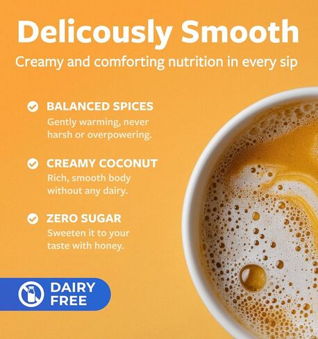 مزيج عضوي من مسحوق الحليب الذهبي - لاتيه الكركم المتكيف مع الزنجبيل وأشواغاندا ومركب الفطر من أجل حيوية الاسترخاء أثناء النوم ودعم المناعة - نباتي غير معدّل وراثيًا وخالي من الحشو (60 حصة) in Kuwait