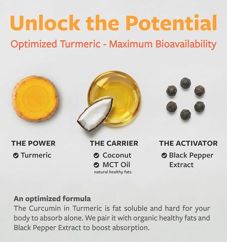 مزيج عضوي من مسحوق الحليب الذهبي - لاتيه الكركم المتكيف مع الزنجبيل وأشواغاندا ومركب الفطر من أجل حيوية الاسترخاء أثناء النوم ودعم المناعة - نباتي غير معدّل وراثيًا وخالي من الحشو (60 حصة) in Kuwait