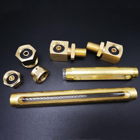 1pc Brass Oil Level Indicator Sight Glass Gauge - L-Shape BSP Male Thread, Double Window,80mm-200mm Length(3/8" x125mm) in Saudi Arabia