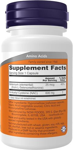 Now Supplements, NAC (N-Acetyl Cysteine) 600 mg with Selenium 30 Capsules in Saudi Arabia
