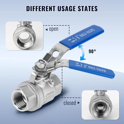 2 Pack 1/2'' Ball Valves NPT Female Stainless Steel 304 Full Port 1/2 Inch Ball Valve with Locking Handle, Heavy Duty Shut Off Valve for Home and Industrial(1/2 Inch) in Saudi Arabia