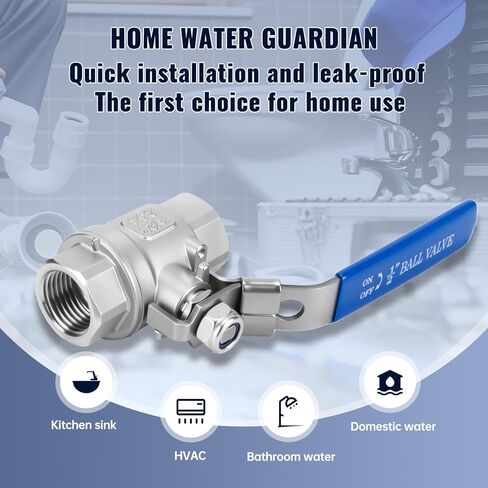 2 Pack 1/2'' Ball Valves NPT Female Stainless Steel 304 Full Port 1/2 Inch Ball Valve with Locking Handle, Heavy Duty Shut Off Valve for Home and Industrial(1/2 Inch) in Saudi Arabia