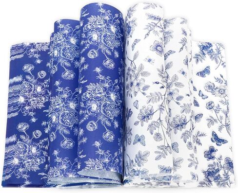 100Pcs Floral Wax Paper Blue White Chinoiserie Flower Butterfly Sandwich Wrapping Paper Vintage Deli Wrap Tissue Waterproof Oil-Proof Picnic Liner for Party Kitchen Supplies, 9.8 x 8.3 Inch in Saudi Arabia