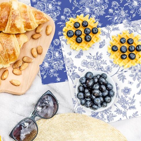 100Pcs Floral Wax Paper Blue White Chinoiserie Flower Butterfly Sandwich Wrapping Paper Vintage Deli Wrap Tissue Waterproof Oil-Proof Picnic Liner for Party Kitchen Supplies, 9.8 x 8.3 Inch in Saudi Arabia