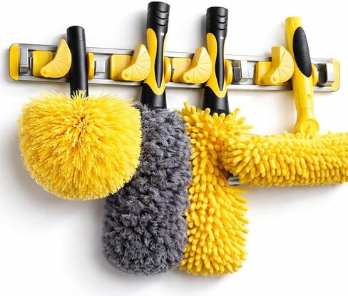Good Grip Wall-Mounted Mop and Broom Holder Storage Organizer Cleaning Tools Hanger for Kitchen Garden Laundry Room and Garage (4 slots, 5 hooks) in Kuwait