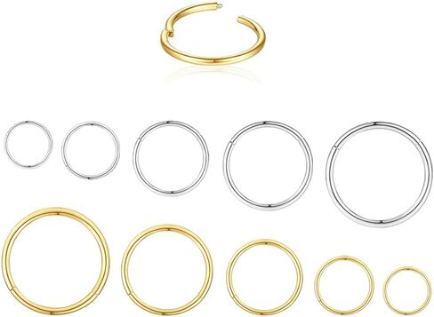 Surgical Steel Septum Rings Hinged Clicker earring hoops Segment Silver/Gold 5Pair/10PCS 16G/18G Nose Ring Lip Ring Hoop Earrings Sleeper Cartilage Daith Piercing Jewelry 6mm 8mm 10mm 12mm 14mm set for Women/Men in Kuwait