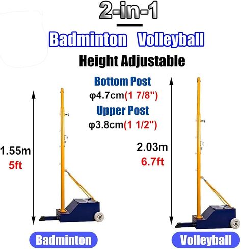 Volleyball Poles for Backyard with Volleyball Net/Badminton Net Indoor Outdoor Heavy Duty Badminton Poles Adjustable 4 Heights of 5ft-6.6ft with Wheels and Net for Adults Stadium Garden in Saudi Arabia