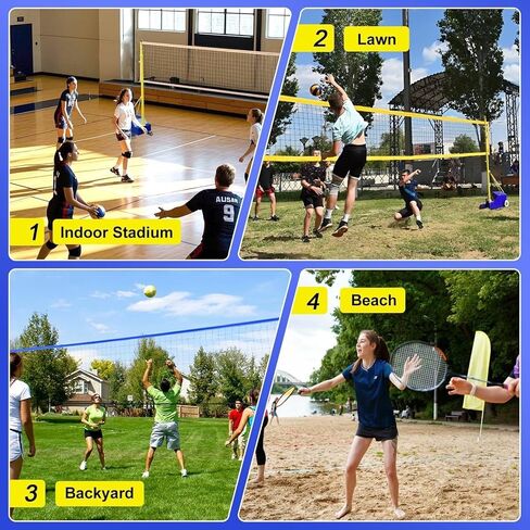 Volleyball Poles for Backyard with Volleyball Net/Badminton Net Indoor Outdoor Heavy Duty Badminton Poles Adjustable 4 Heights of 5ft-6.6ft with Wheels and Net for Adults Stadium Garden in Saudi Arabia