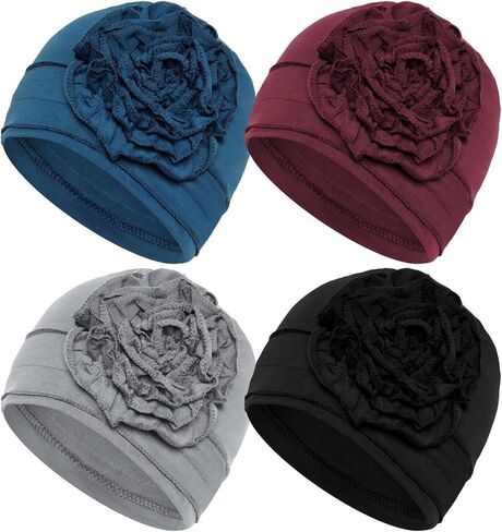 4 Pcs Chemo Turban Headwear for Women Stretchy Turban Head Wraps Cap Chemo Headwrap with Hair Loss in Saudi Arabia