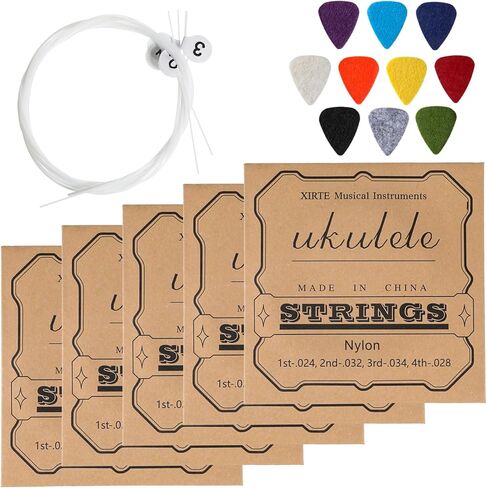 Soprano Ukulele Strings, Ukulele Strings Baritone Ukuleles String, 5 Sets Nylon Ukuleles String Set, Soprano (21 Inch) Concert (23 Inch) Tenor (26 In) with 10 Felt Picks in Kuwait