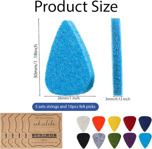 Soprano Ukulele Strings, Ukulele Strings Baritone Ukuleles String, 5 Sets Nylon Ukuleles String Set, Soprano (21 Inch) Concert (23 Inch) Tenor (26 In) with 10 Felt Picks in Kuwait