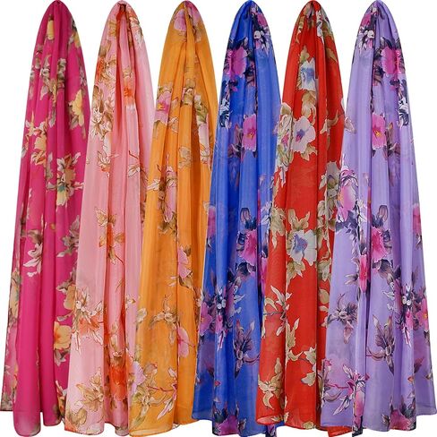 Summer Scarves for Women Ladies Lightweight Silk Gorgeous Floral Pattern Lotus Print Chiffon Scarves in Kuwait