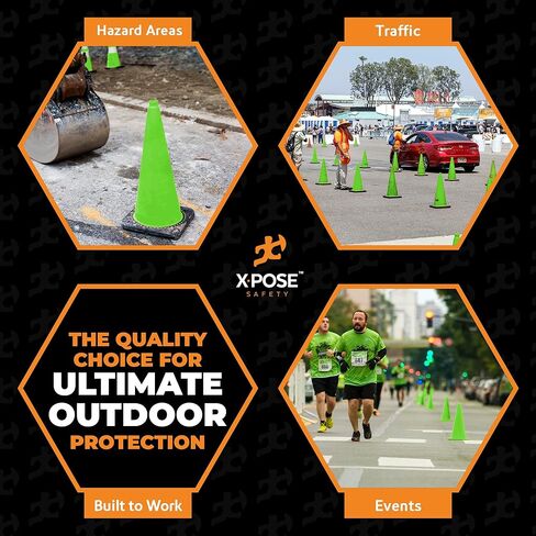 مخروط مرور أخضر ليموني مقاس 18 بوصة من Xpose - عبوة من 12 - مخروط أمان PVC ممتاز لمواقف السيارات والحذر والبناء وأطقم الطرق ومركبات الطوارئ - معتمد من وزارة النقل in Kuwait