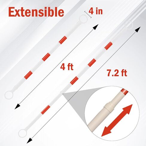6 Pcs Retractable Traffic Cone Bar, Lightweight Cone Bars, Length from 4ft to 7.2ft, Road Cone Connecting Rod, White and Red, Perfect as Traffic Road in Kuwait
