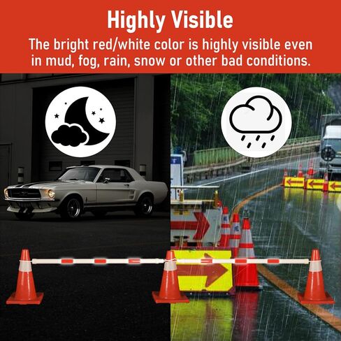 6 Pcs Retractable Traffic Cone Bar, Lightweight Cone Bars, Length from 4ft to 7.2ft, Road Cone Connecting Rod, White and Red, Perfect as Traffic Road in Kuwait