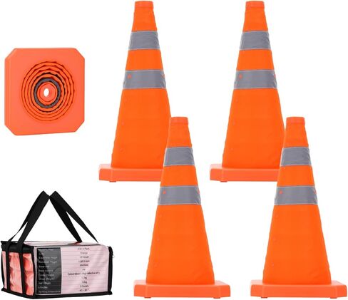 Roastove 18 بوصة 4 عبوات من مخاريط السلامة المرورية القابلة للطي، مخاريط منبثقة متعددة الأغراض مع أطواق عاكسة، مخاريط أمان برتقالية للتدريب على القيادة، مواقف السيارات وما إلى ذلك in Kuwait