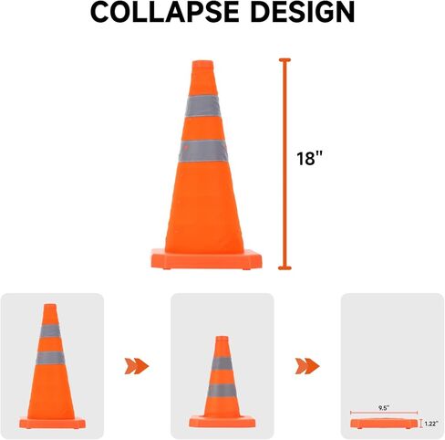 Roastove 18 بوصة 4 عبوات من مخاريط السلامة المرورية القابلة للطي، مخاريط منبثقة متعددة الأغراض مع أطواق عاكسة، مخاريط أمان برتقالية للتدريب على القيادة، مواقف السيارات وما إلى ذلك in Kuwait