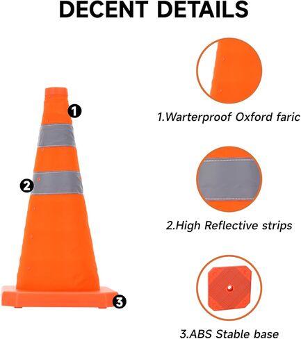 Roastove 18 بوصة 4 عبوات من مخاريط السلامة المرورية القابلة للطي، مخاريط منبثقة متعددة الأغراض مع أطواق عاكسة، مخاريط أمان برتقالية للتدريب على القيادة، مواقف السيارات وما إلى ذلك in Kuwait