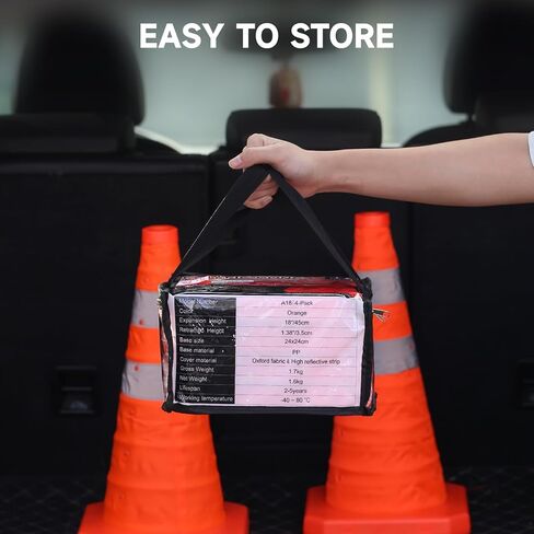 Roastove 18 بوصة 4 عبوات من مخاريط السلامة المرورية القابلة للطي، مخاريط منبثقة متعددة الأغراض مع أطواق عاكسة، مخاريط أمان برتقالية للتدريب على القيادة، مواقف السيارات وما إلى ذلك in Kuwait